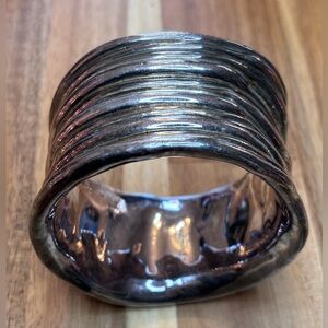 BAT-AMI ISRAEL 925 Sterling Silver Bangle Bracelet 2” Crinkle Folded Chunky 77g